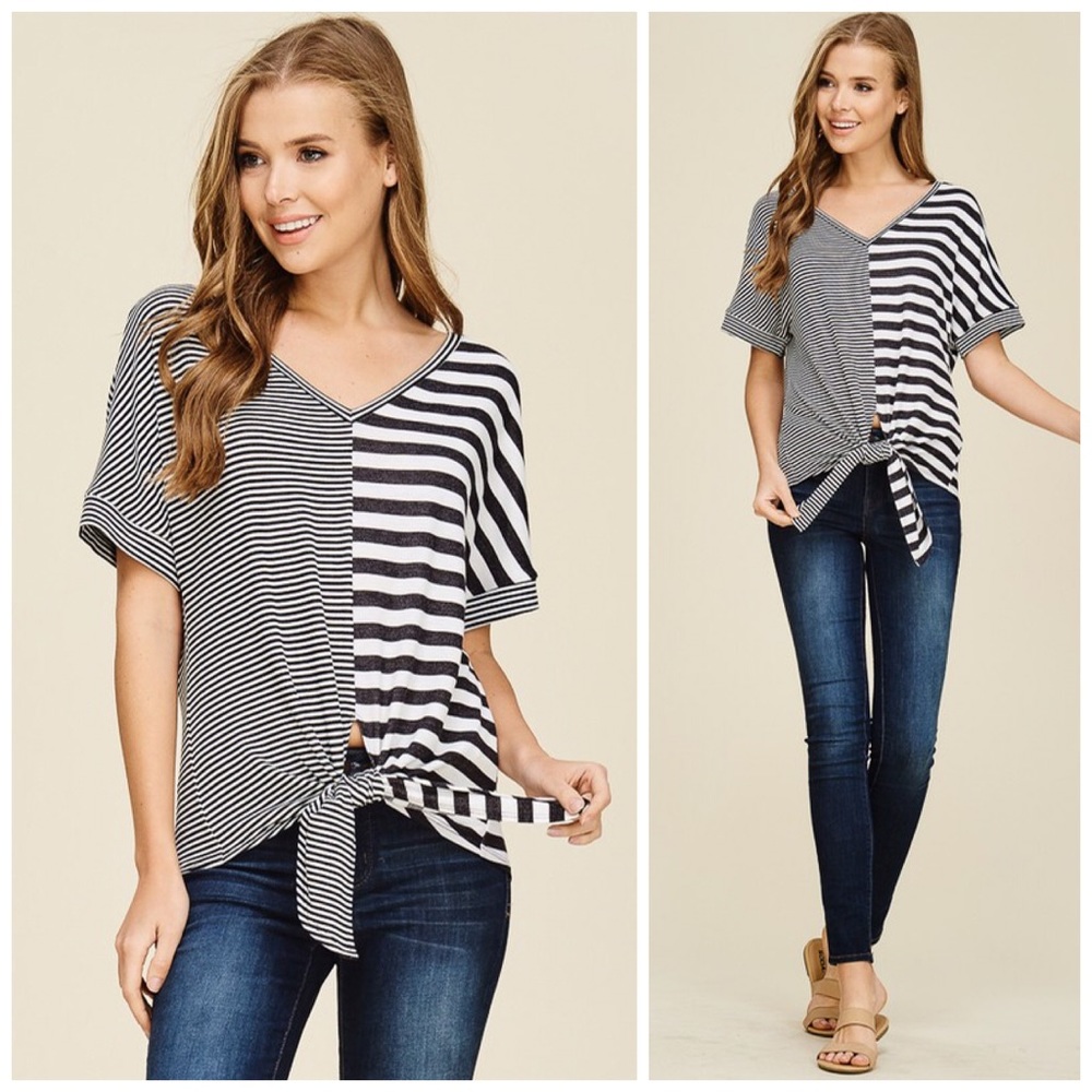 š„°LAST 1!Contrast Stripe Back Detail Front Tie Top - Picture 6 of 7